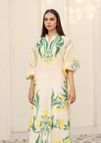 Lemon Bloom Slub Khaddar Kaftan