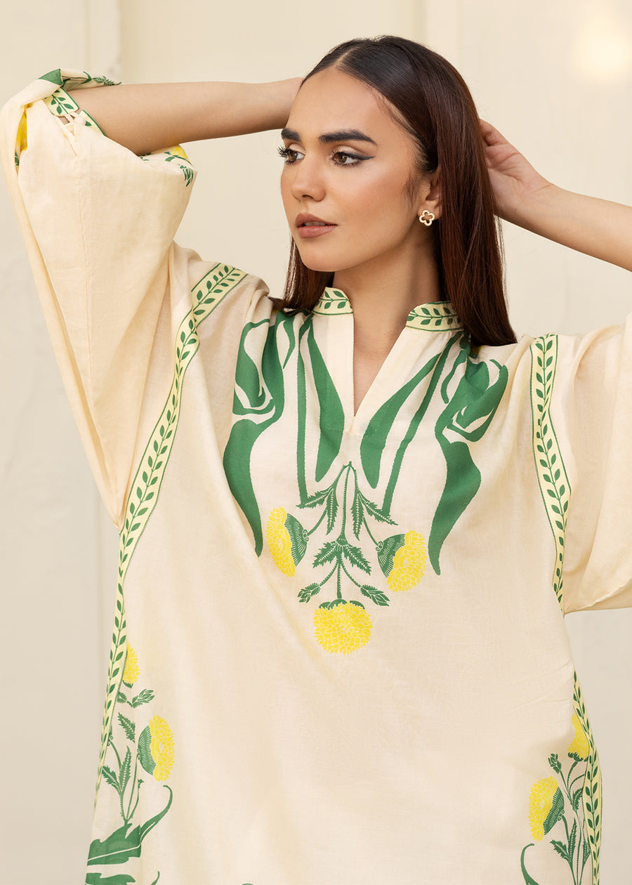 Lemon Bloom Slub Khaddar Kaftan