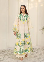Lemon Bloom Slub Khaddar Kaftan