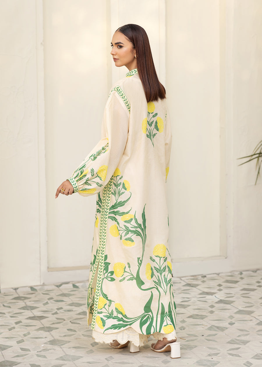 Lemon Bloom Slub Khaddar Kaftan