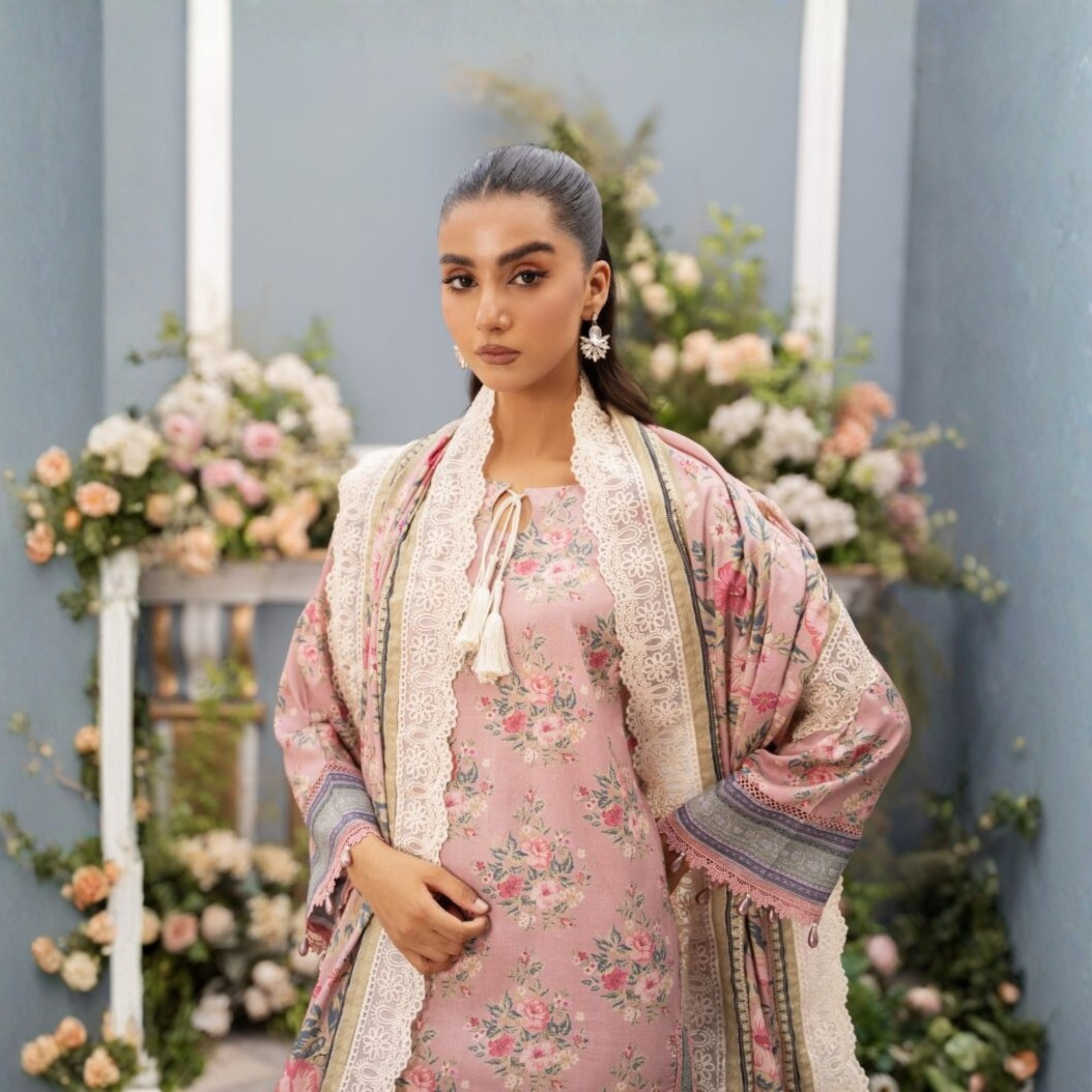 Pink Print Linen Doria 3 Piece Suit