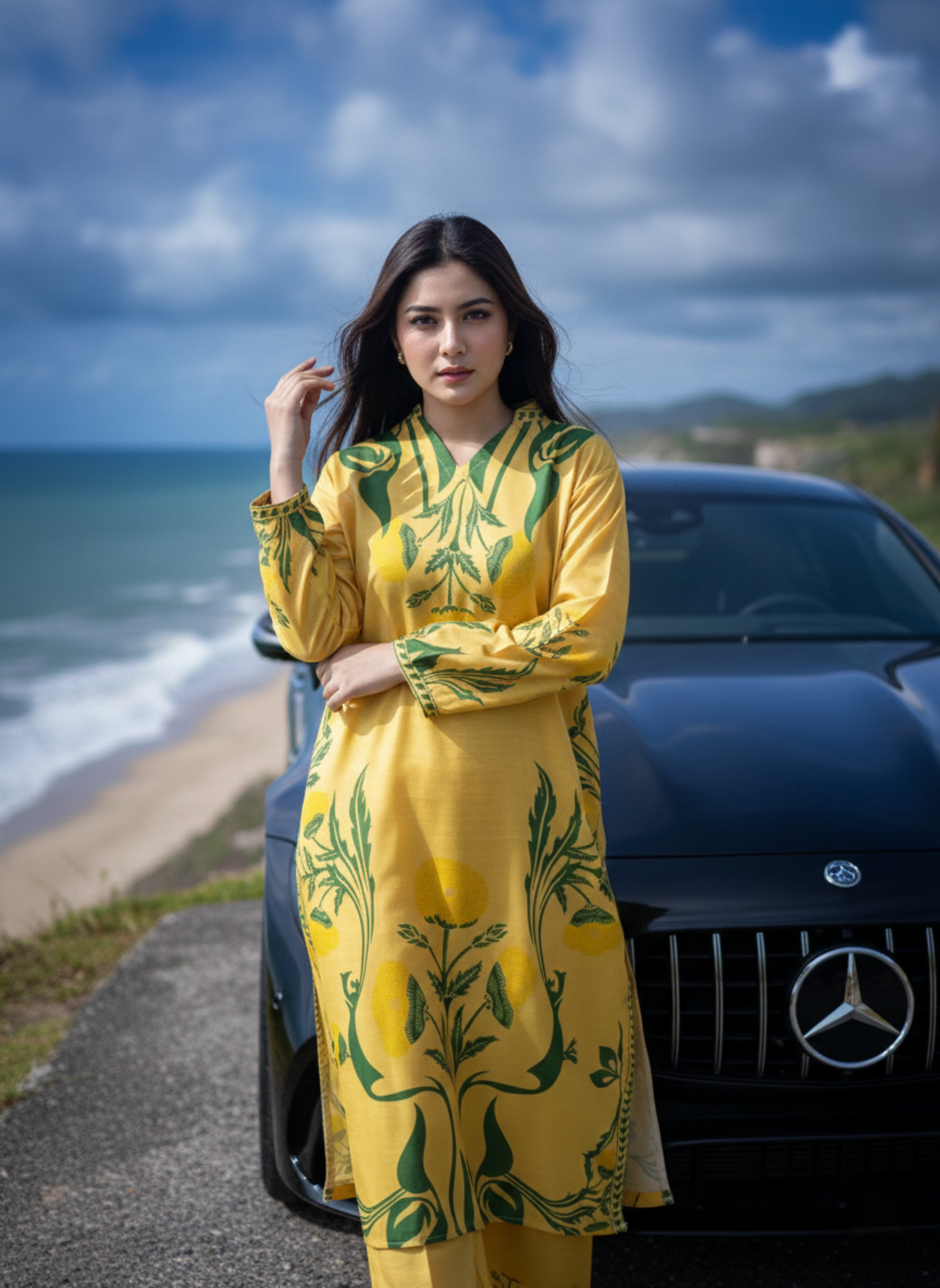 Mustard Yellow Botanical Printed Lawn Suit