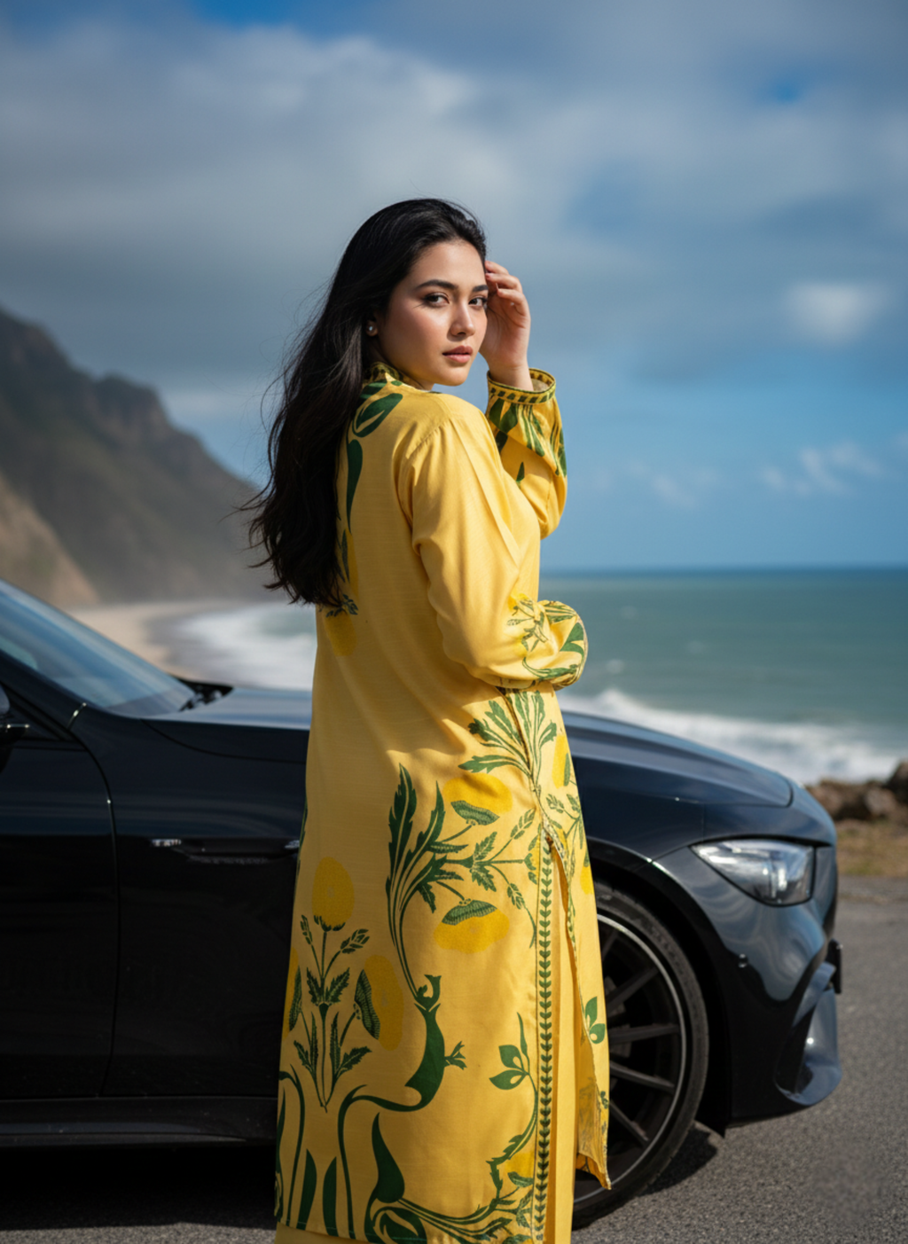 Mustard Yellow Botanical Printed Lawn Suit