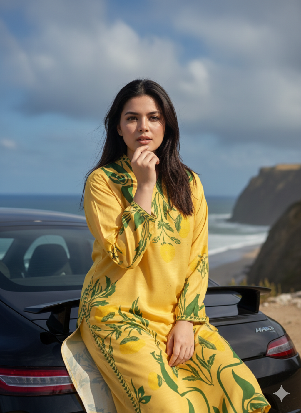 Mustard Yellow Botanical Printed Lawn Suit