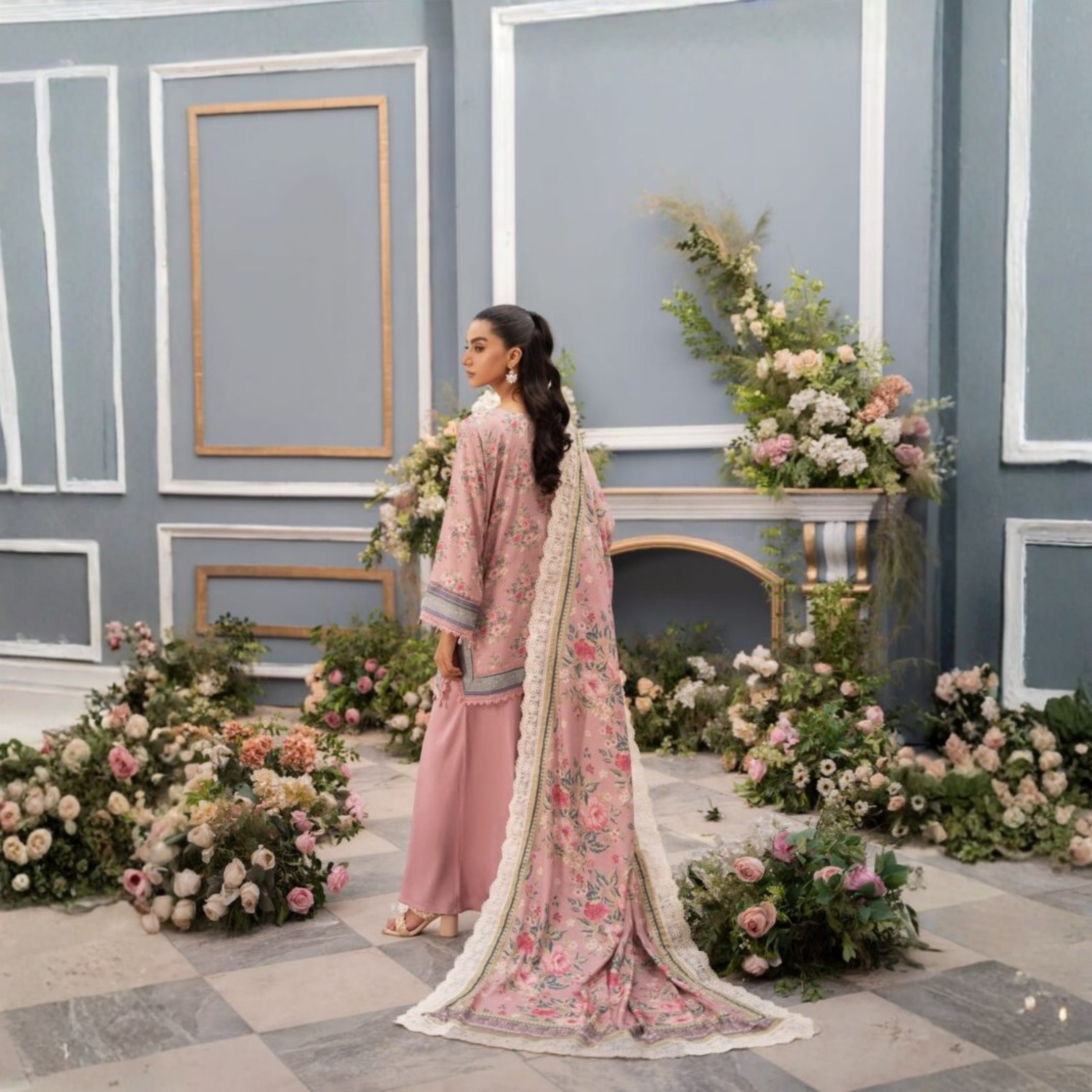 Pink Print Linen Doria 3 Piece Suit