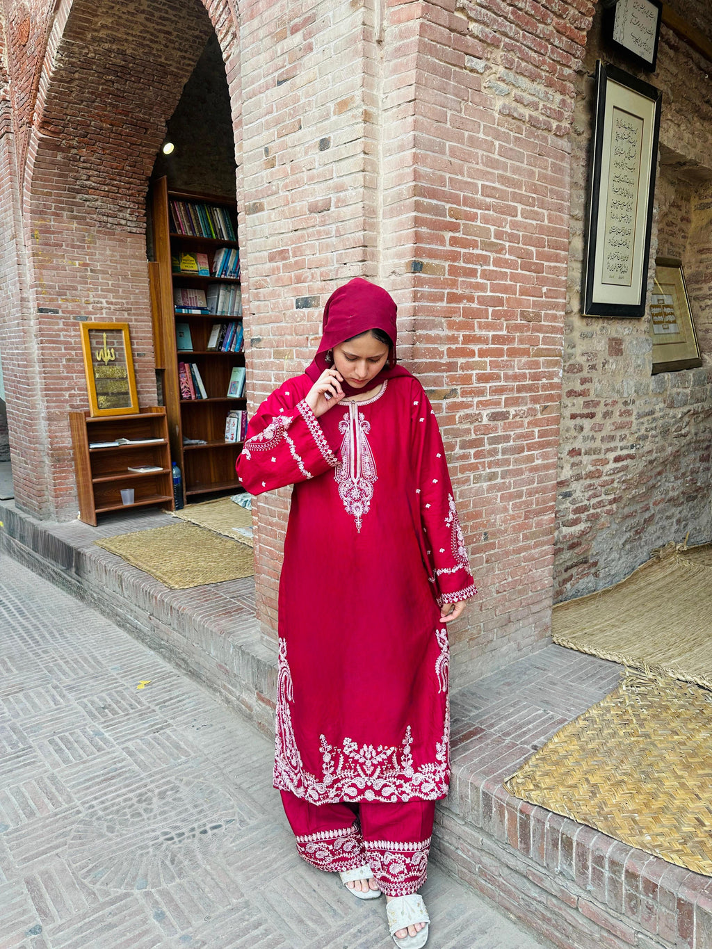 Amal's Maroon Embroidered CO-ORD Set (Khaddar)