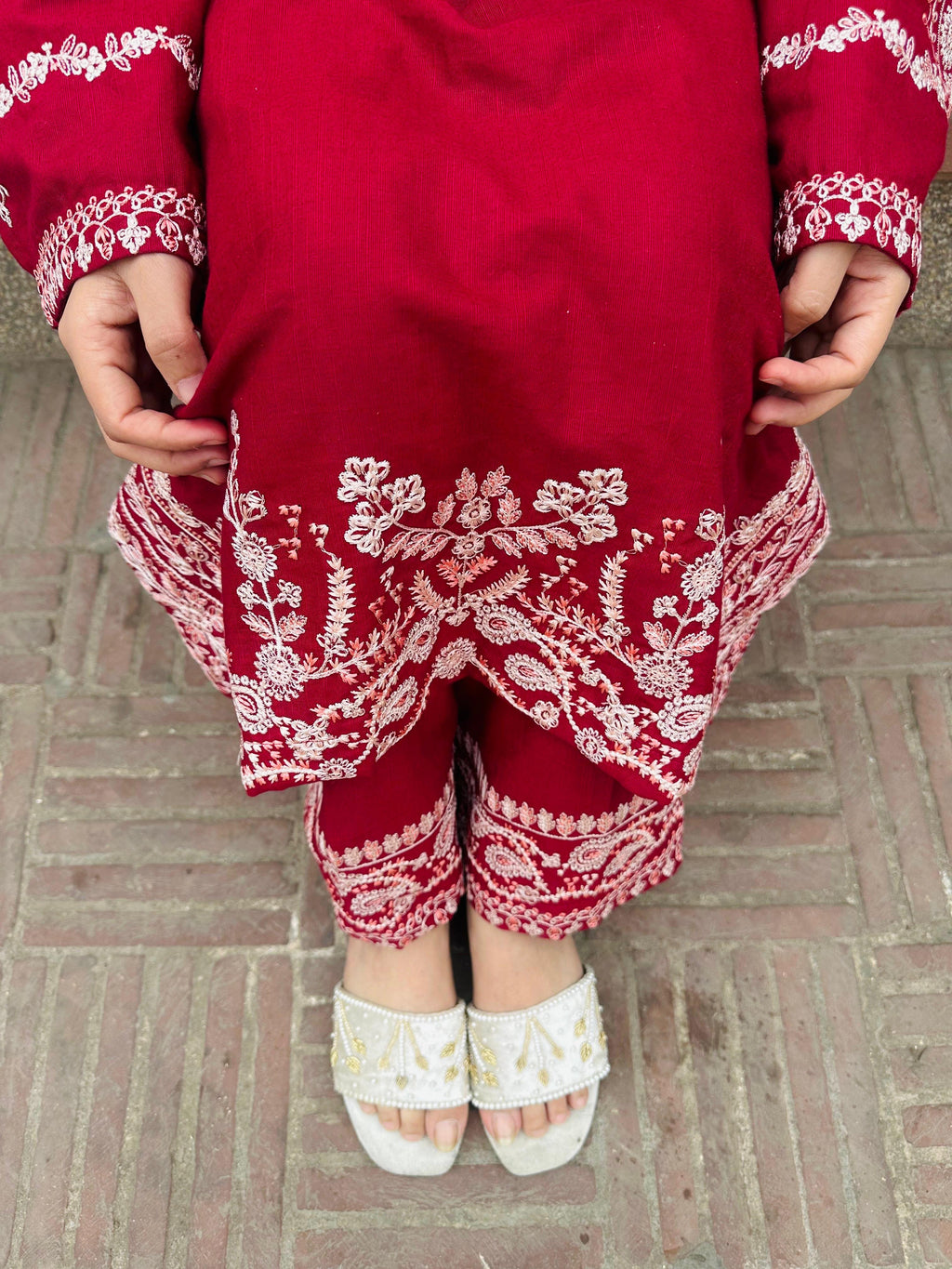 Amal's Maroon Embroidered CO-ORD Set (Khaddar)
