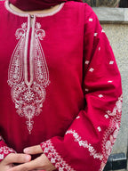 Amal's Maroon Embroidered CO-ORD Set (Khaddar)