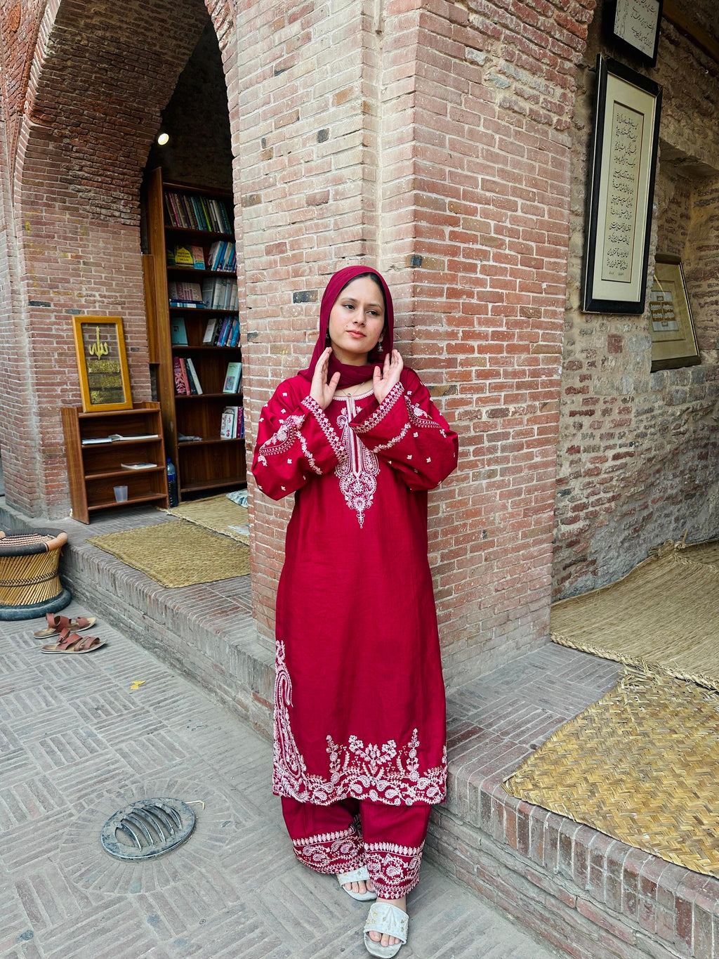 Amal's Maroon Embroidered CO-ORD Set (Khaddar)