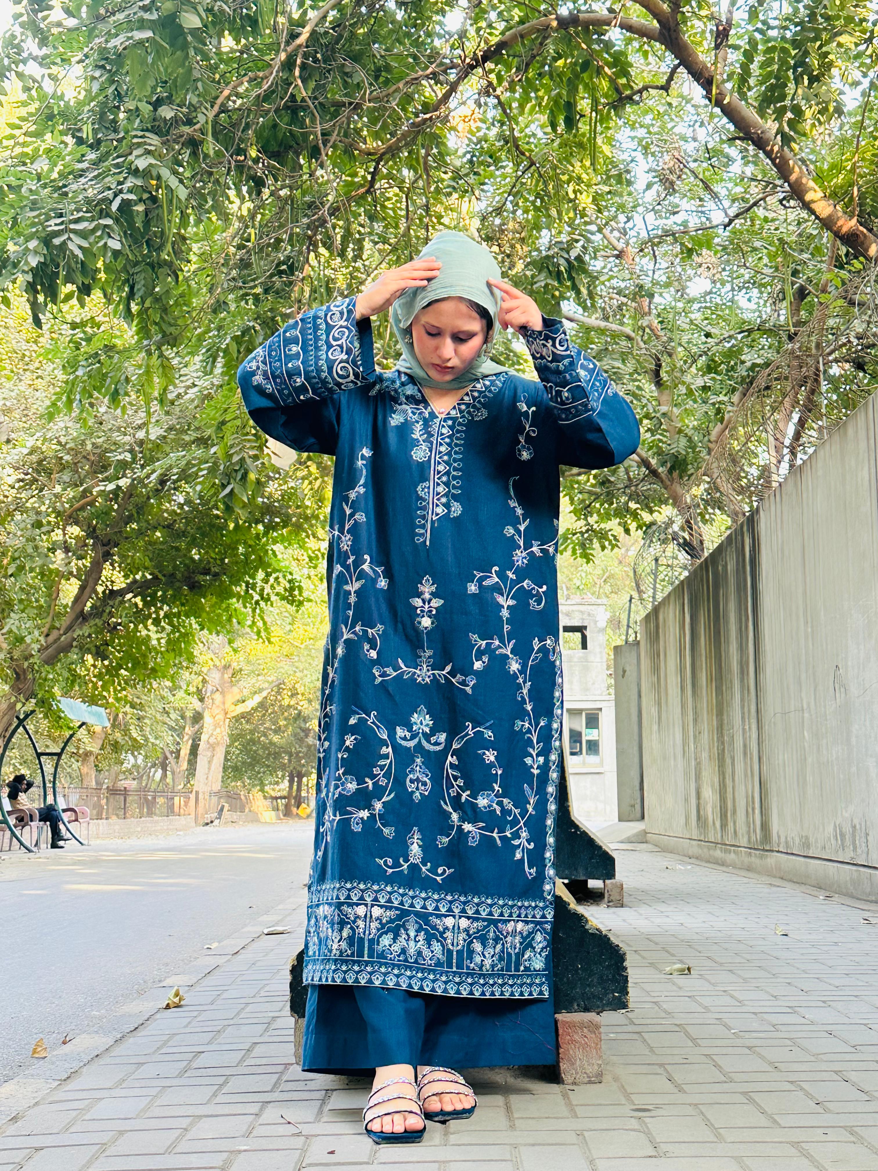 Amal's Blue Embroidered Stitched CO-ORD Set