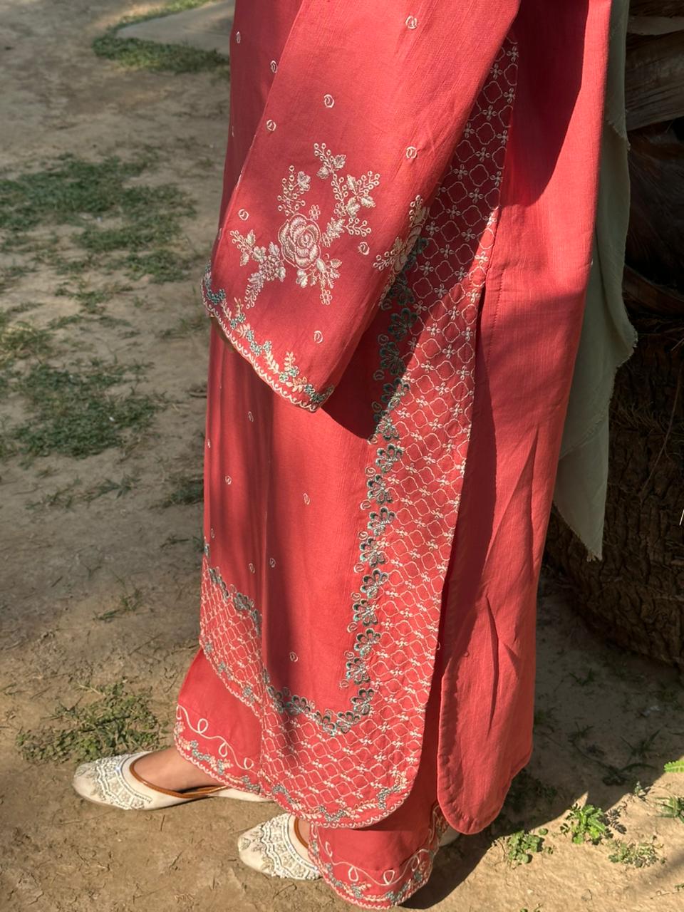 Amal's Pink Embroidered Co-ord Set (Khaddar)