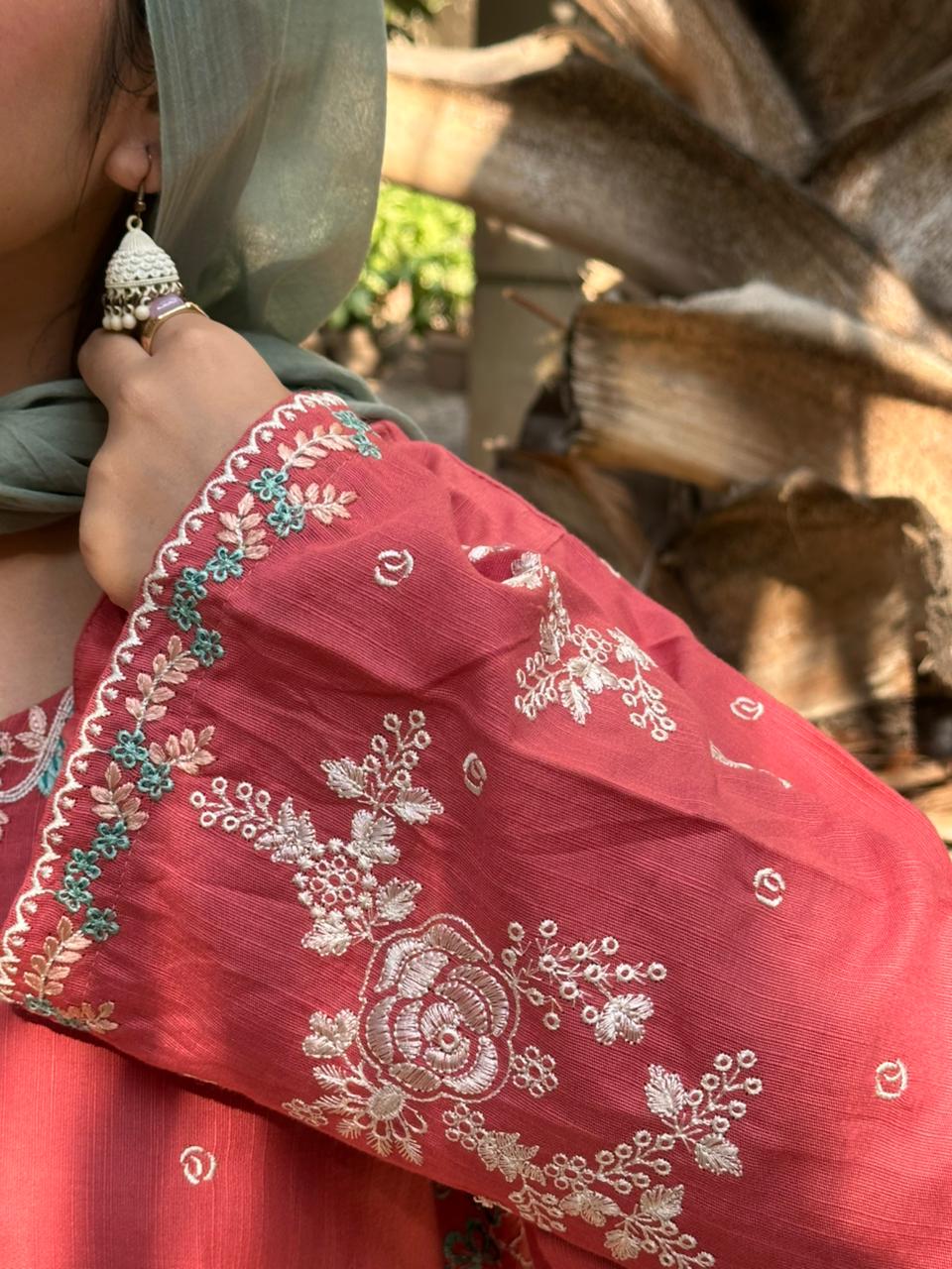 Amal's Pink Embroidered Co-ord Set (Khaddar)