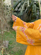 Amal's Orange Embroidered Co-ord Set (Khaddar)