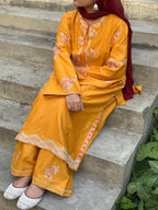 Amal's Orange Embroidered Co-ord Set (Khaddar)