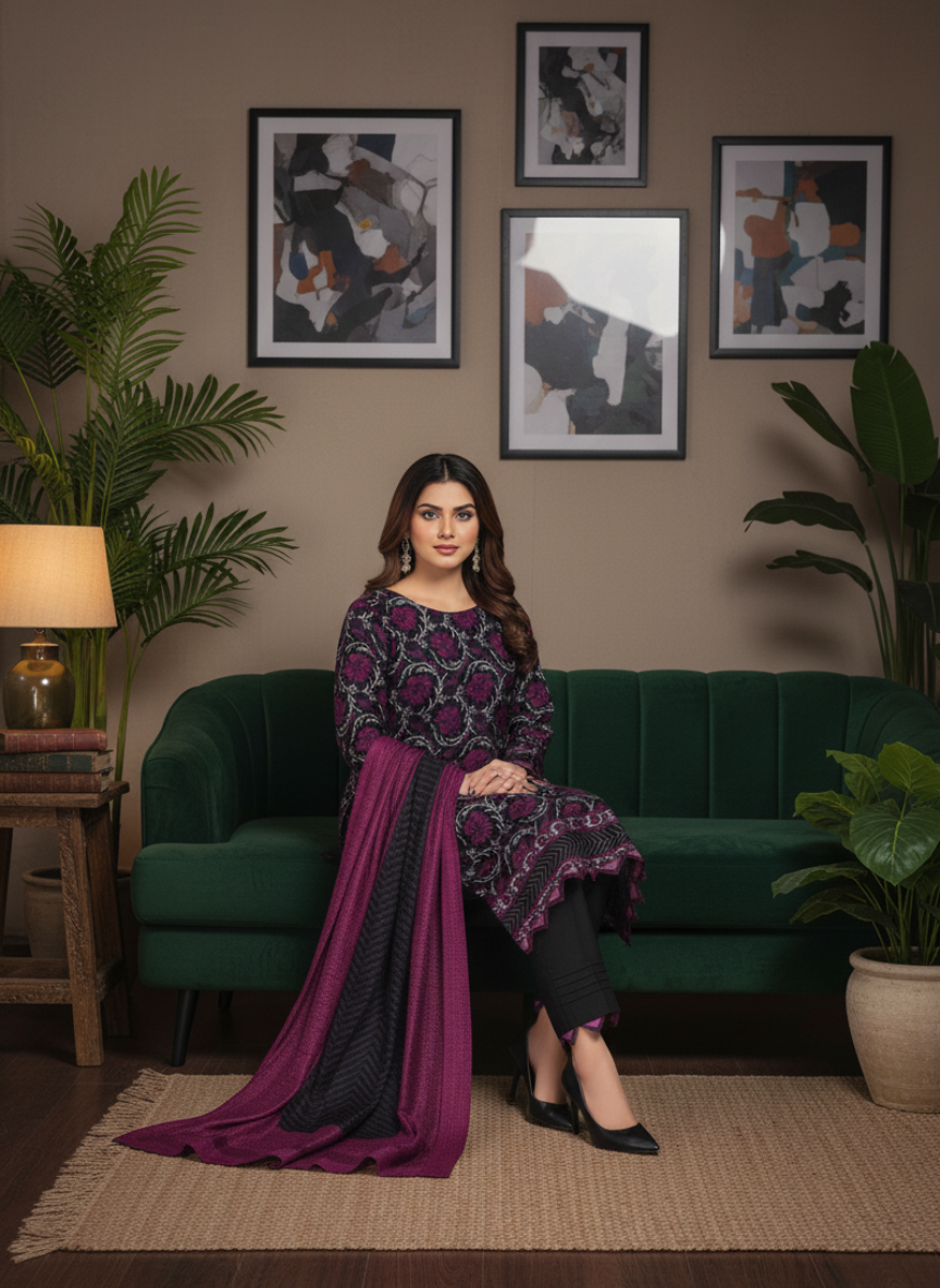 Nishat Linen 3-Piece unstitched Fine Khaddar Suit