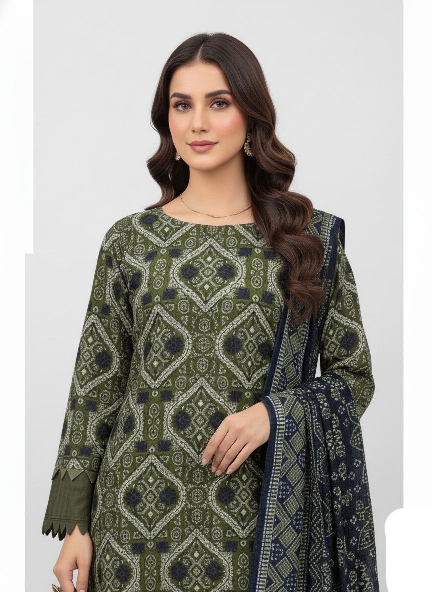 Nishat Linen 3-Piece unstitched Fine Khaddar Suit